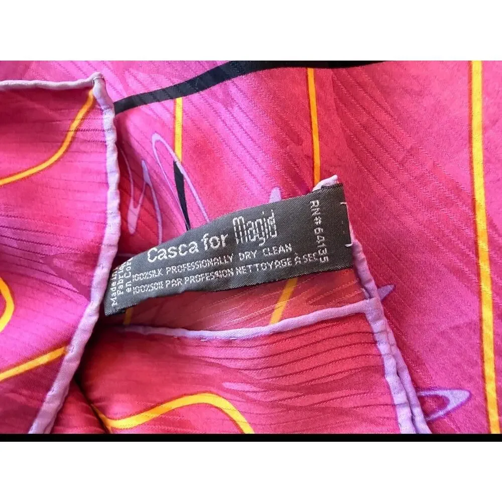 Vintage Casca for Magid 1980s Silk Scarf Abstract Floral Stripe 34x34